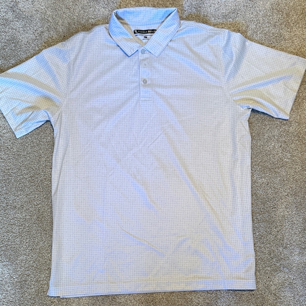 Men’s L, Pebble Beach Light Blue Micro-Pattern Polo Button-Down Golf CasualShirt